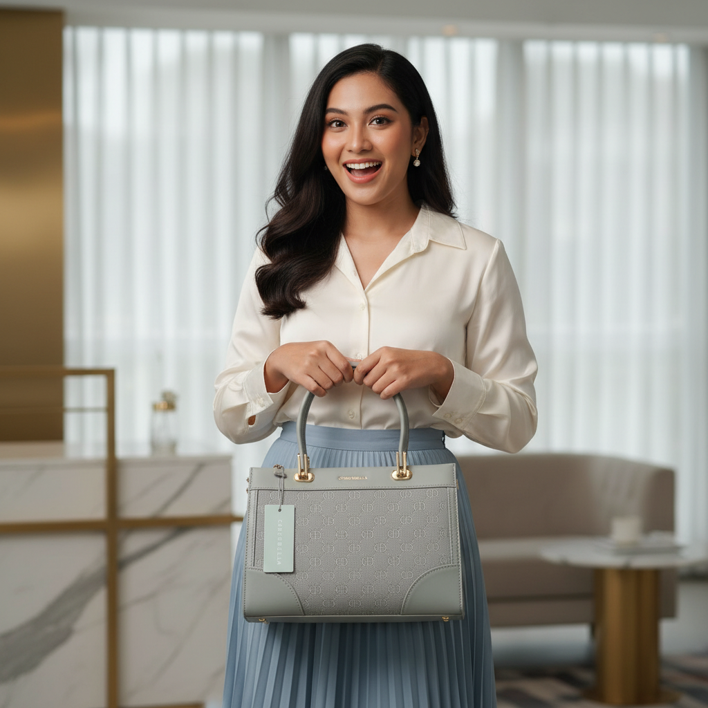 Chrisbella Luxury Blue Handbag with Sling & Matching Wallet – Elegant Textured Top Handle Bag for Women | UAE