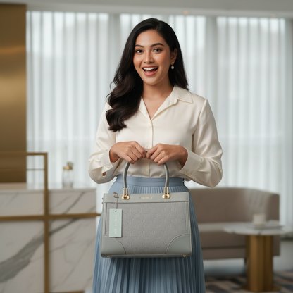 Chrisbella Luxury Blue Handbag with Sling & Matching Wallet – Elegant Textured Top Handle Bag for Women | UAE