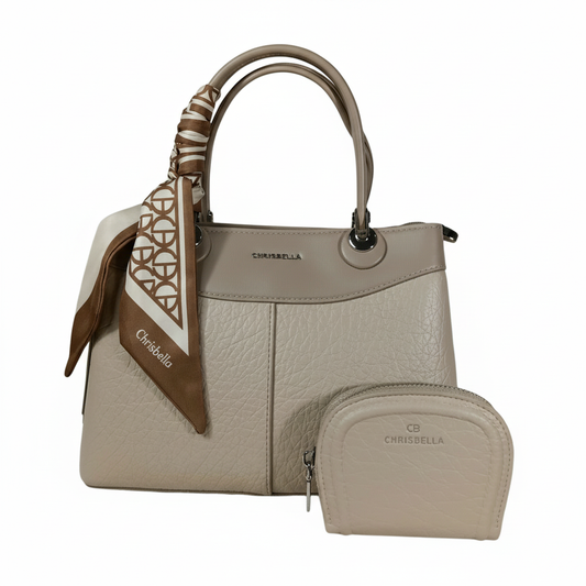 Chrisbella beige cream luxury handbag with sling and matching pouch for women in UAE