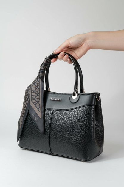 Chrisbella black luxury handbag with sling, scarf and matching wallet for women in UAE