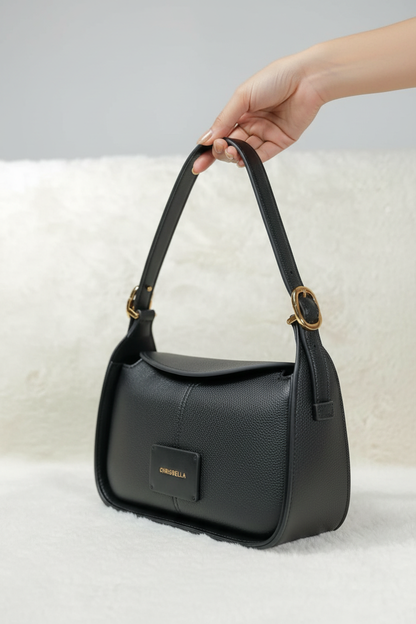 Chrisbella black luxury shoulder hobo bag with adjustable sling and matching wallet for women in UAE