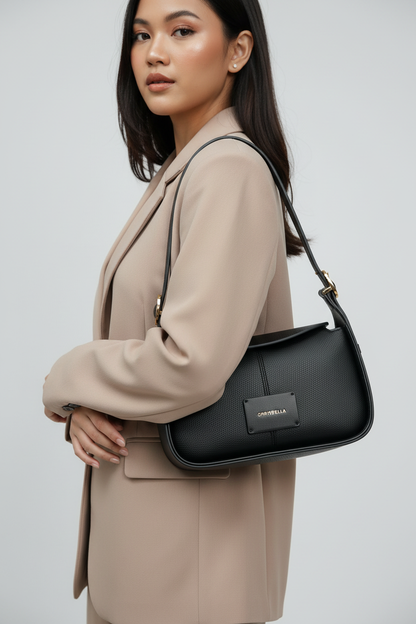 Chrisbella black luxury shoulder hobo bag with adjustable sling and matching wallet for women in UAE