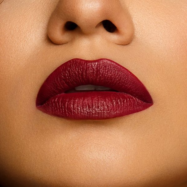 Sara Ali Cosmetics Leo warm tone deep maroon lipstick