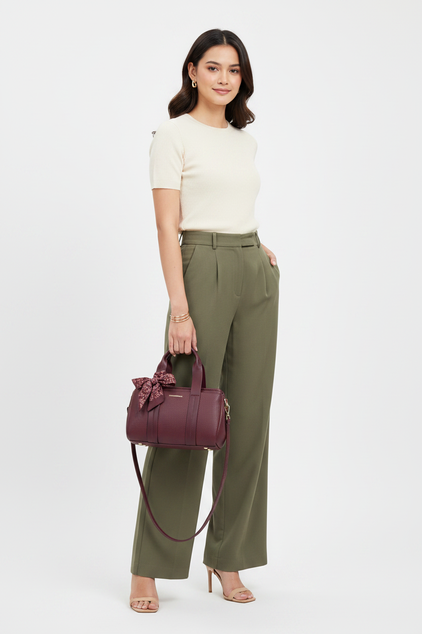 Chrisbella barrel tote bag with scarf bow and wallet