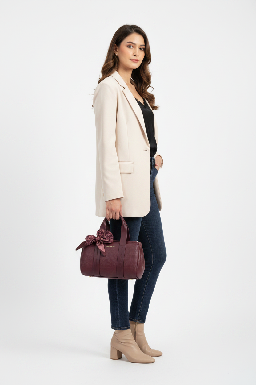 Chrisbella barrel tote bag with scarf bow and wallet