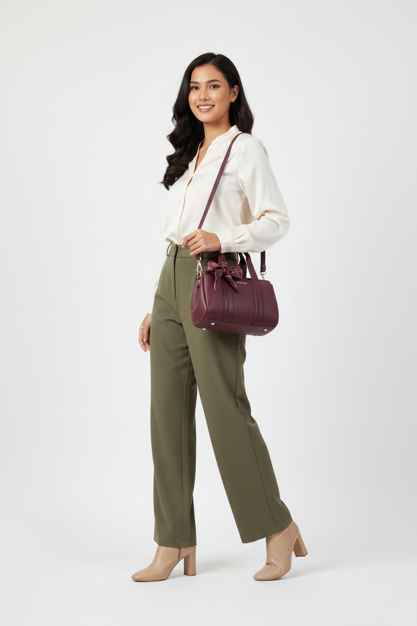 Chrisbella barrel tote bag with scarf bow and wallet
