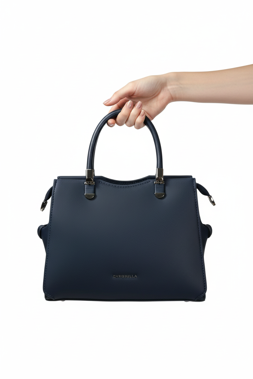 Chrisbella mini navy blue luxury handbag with adjustable sling and matching pouch for women in UAE