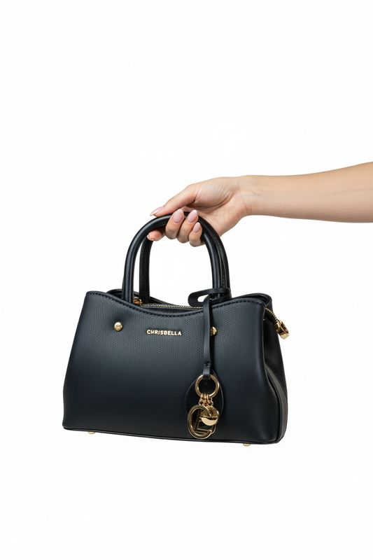 Chrisbella mini black luxury handbag with adjustable sling and gold hardware for women in UAE