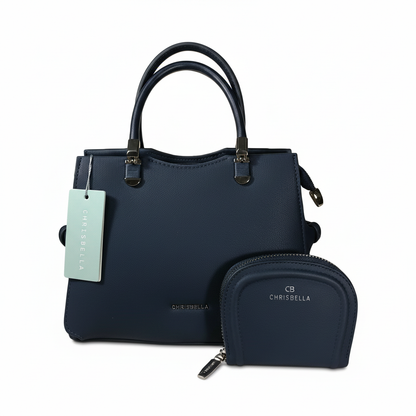 Chrisbella mini navy blue luxury handbag with adjustable sling and matching pouch for women in UAE