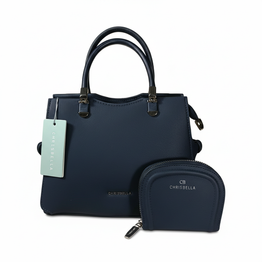 Chrisbella mini navy blue luxury handbag with adjustable sling and matching pouch for women in UAE
