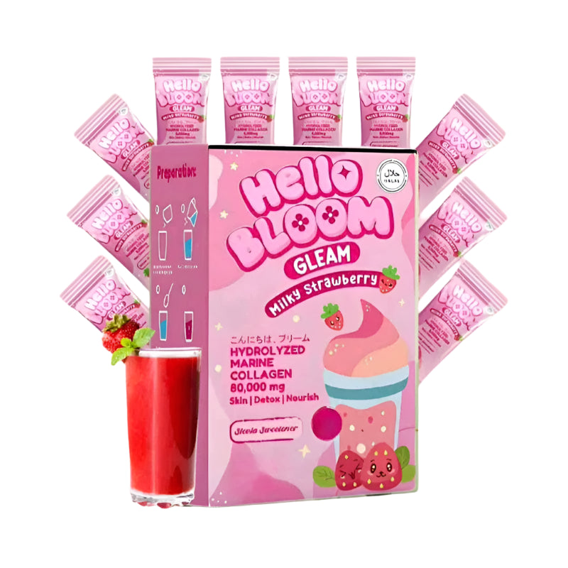 Hello Bloom Gleam Milky Strawberry – Strawberry Milk Drink Sachets UAE