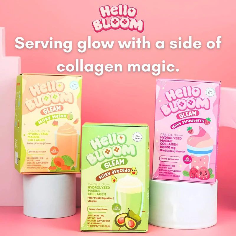 Hello Bloom Gleam Milky Strawberry – Strawberry Milk Drink Sachets UAE