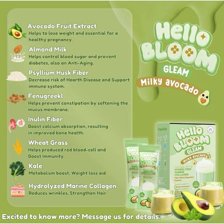 Hello Bloom Gleam Milky Avocado – Avocado Milk Drink Sachets UAE
