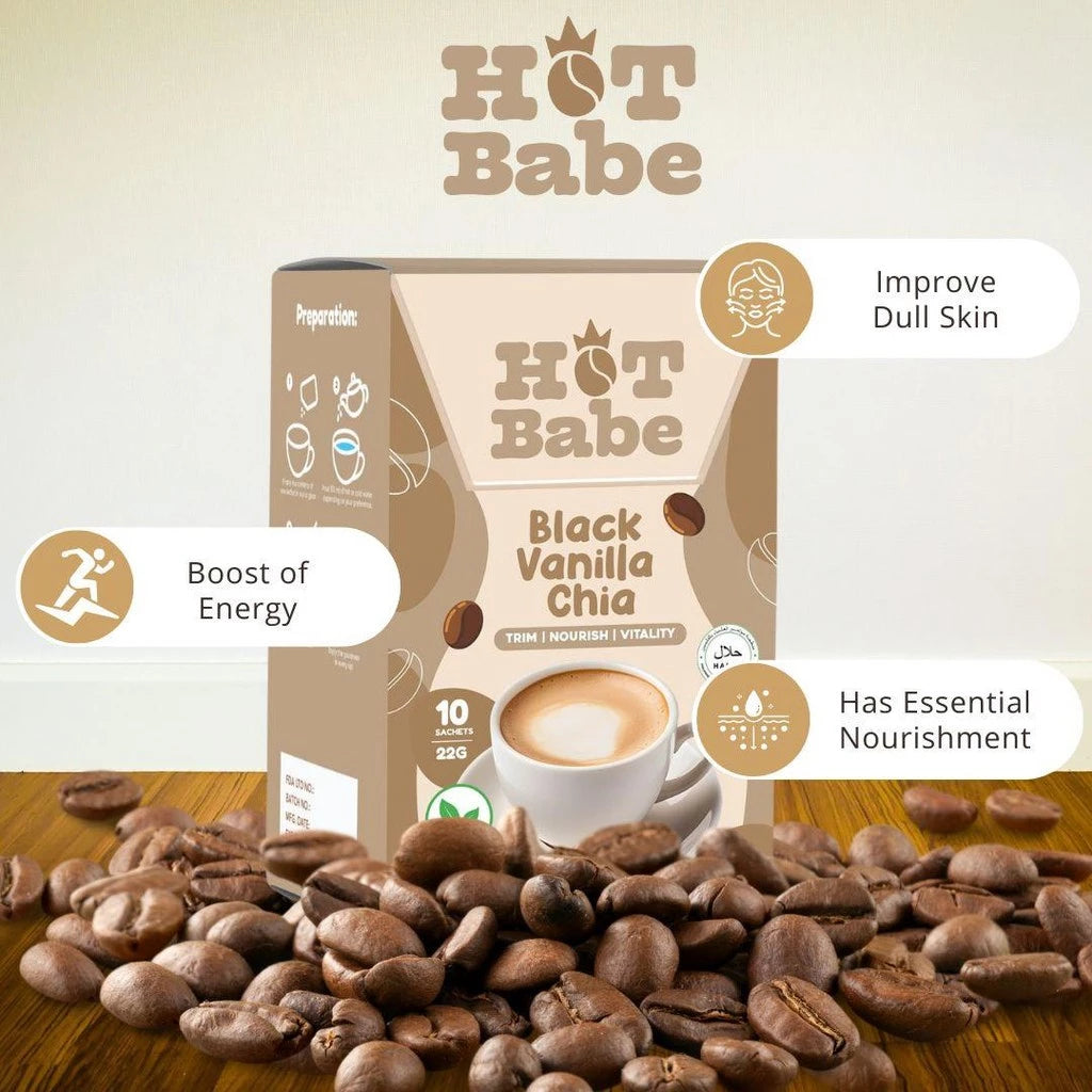 KIRAY'S Hot Babe Black Vanilla Chia Coffee – 10 Sachets Healthy Energy Drink UAE
