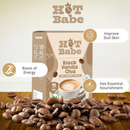 KIRAY'S Hot Babe Black Vanilla Chia Coffee – 10 Sachets Healthy Energy Drink UAE