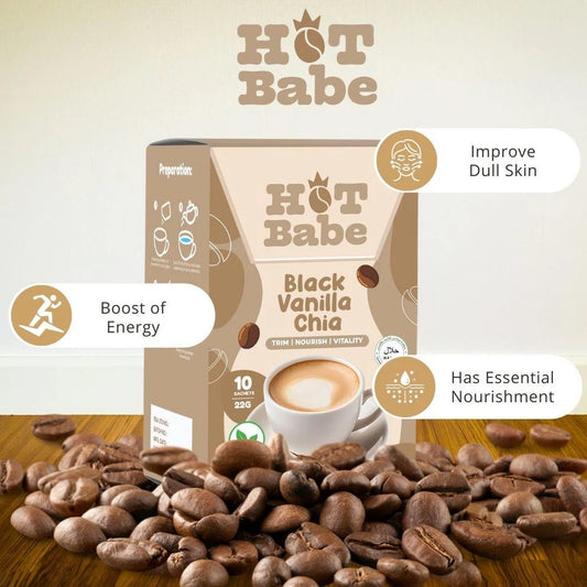 KIRAY'S Hot Babe Black Vanilla Chia Coffee – 10 Sachets Healthy Energy Drink UAE
