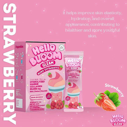 Hello Bloom Gleam Milky Strawberry – Strawberry Milk Drink Sachets UAE