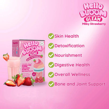 Hello Bloom Gleam Milky Strawberry – Strawberry Milk Drink Sachets UAE