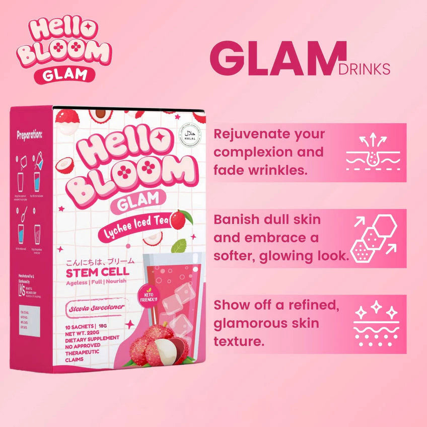 Hello Bloom Lychee Iced Tea – Fruity Glam Drink 10 Sachets UAE