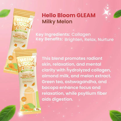 Hello Bloom Gleam Milky Melon – Creamy Melon Drink Sachets UAE