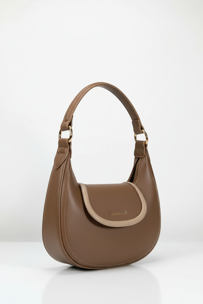 Chrisbella brown luxury hobo bag set with mini bag and gold chain strap for women in UAE