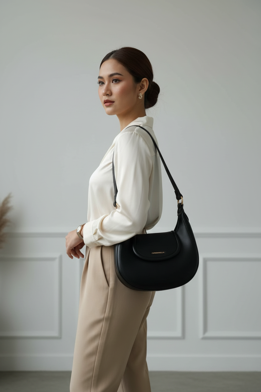 Chrisbella black luxury hobo bag set with mini bag and gold chain strap for women in UAE