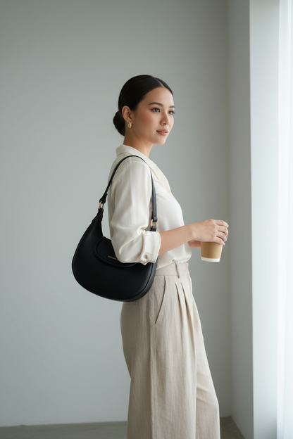 Chrisbella black luxury hobo bag set with mini bag and gold chain strap for women in UAE