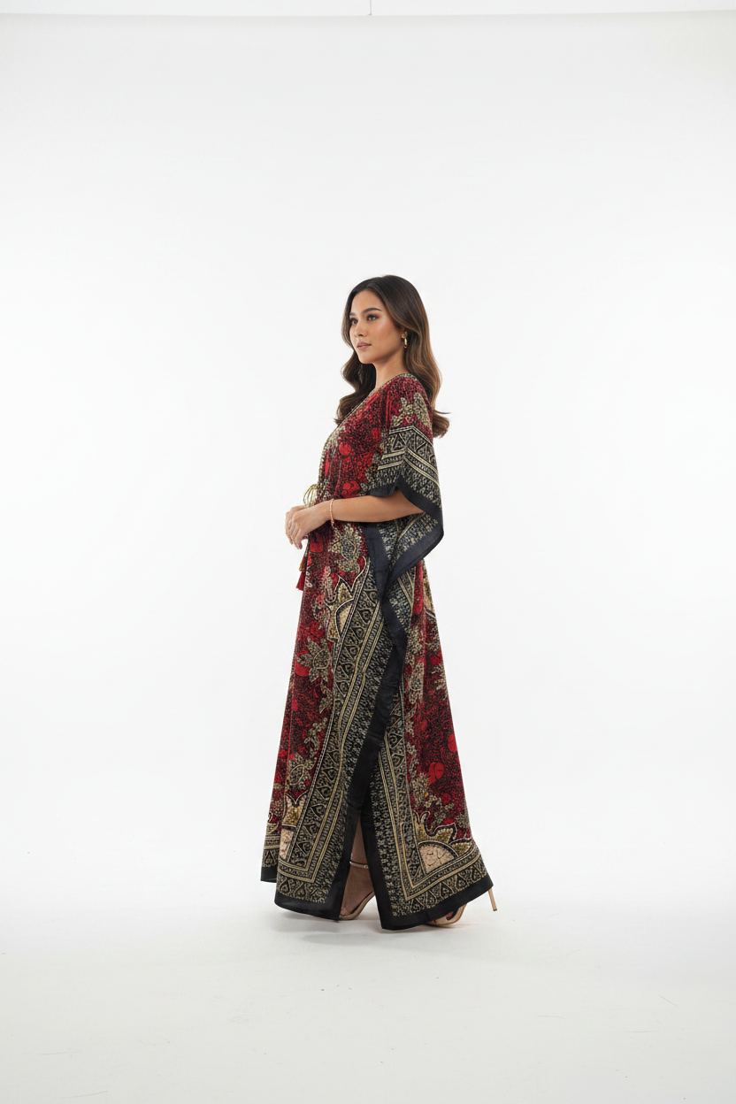 Red kimono long dress for women
