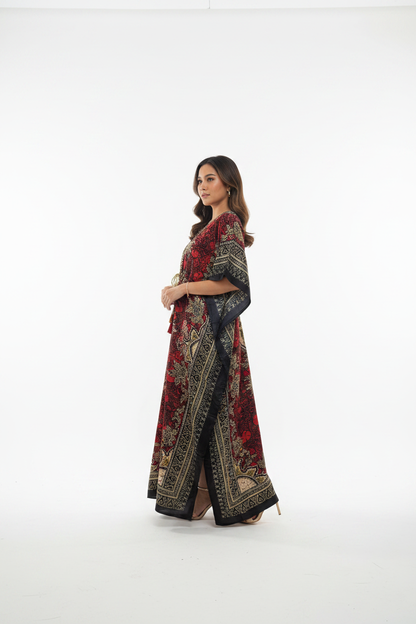 Red kimono long dress for women