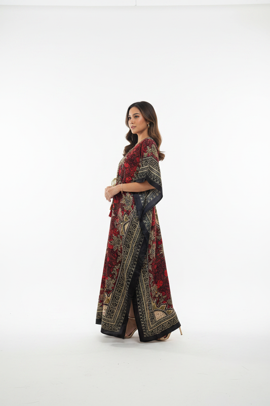 Red kimono long dress for women