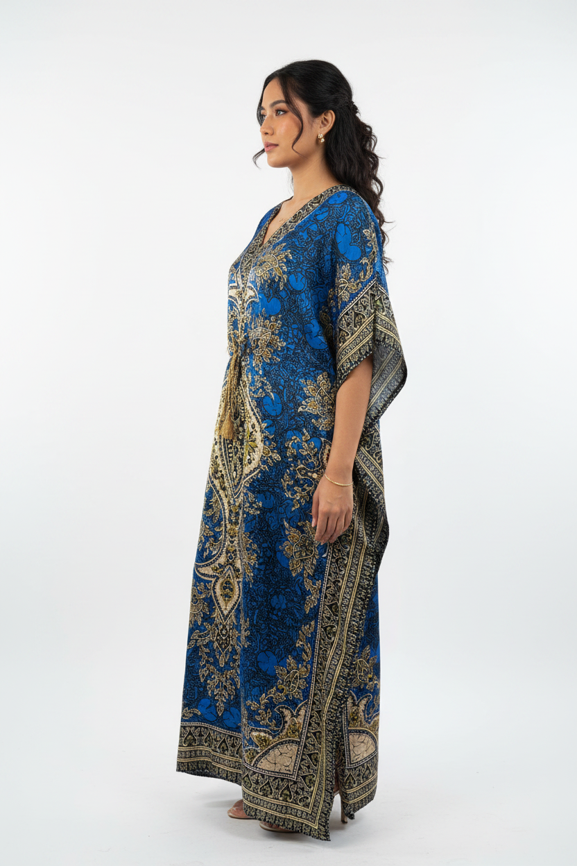 Premium blue kimono long dress for women