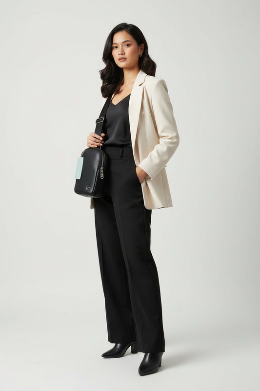 Chrisbella black leather crossbody messenger bag with adjustable strap for women in UAE