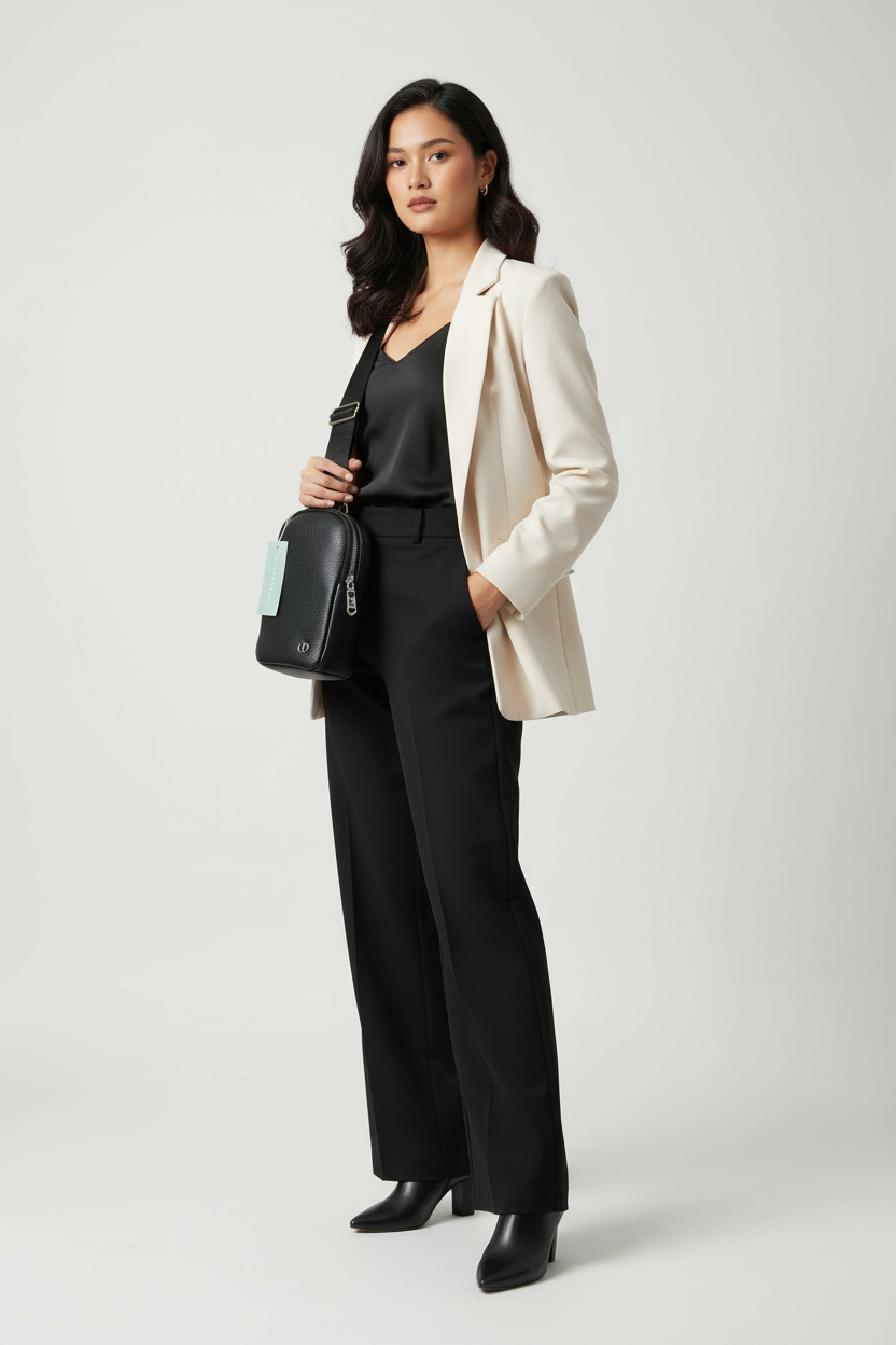 Chrisbella black leather crossbody messenger bag with adjustable strap for women in UAE