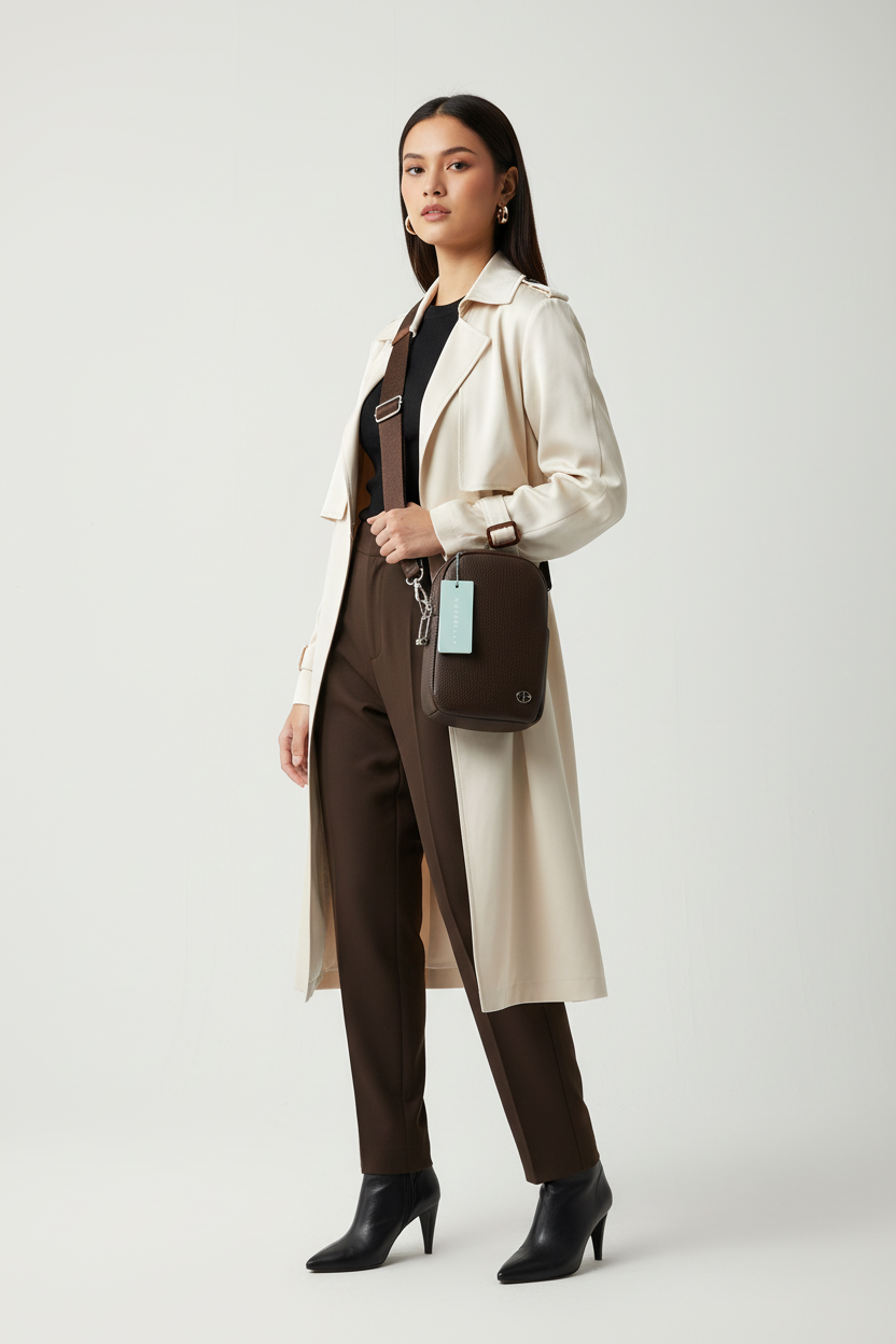 Chrisbella brown leather crossbody messenger bag with adjustable strap for women in UAE

